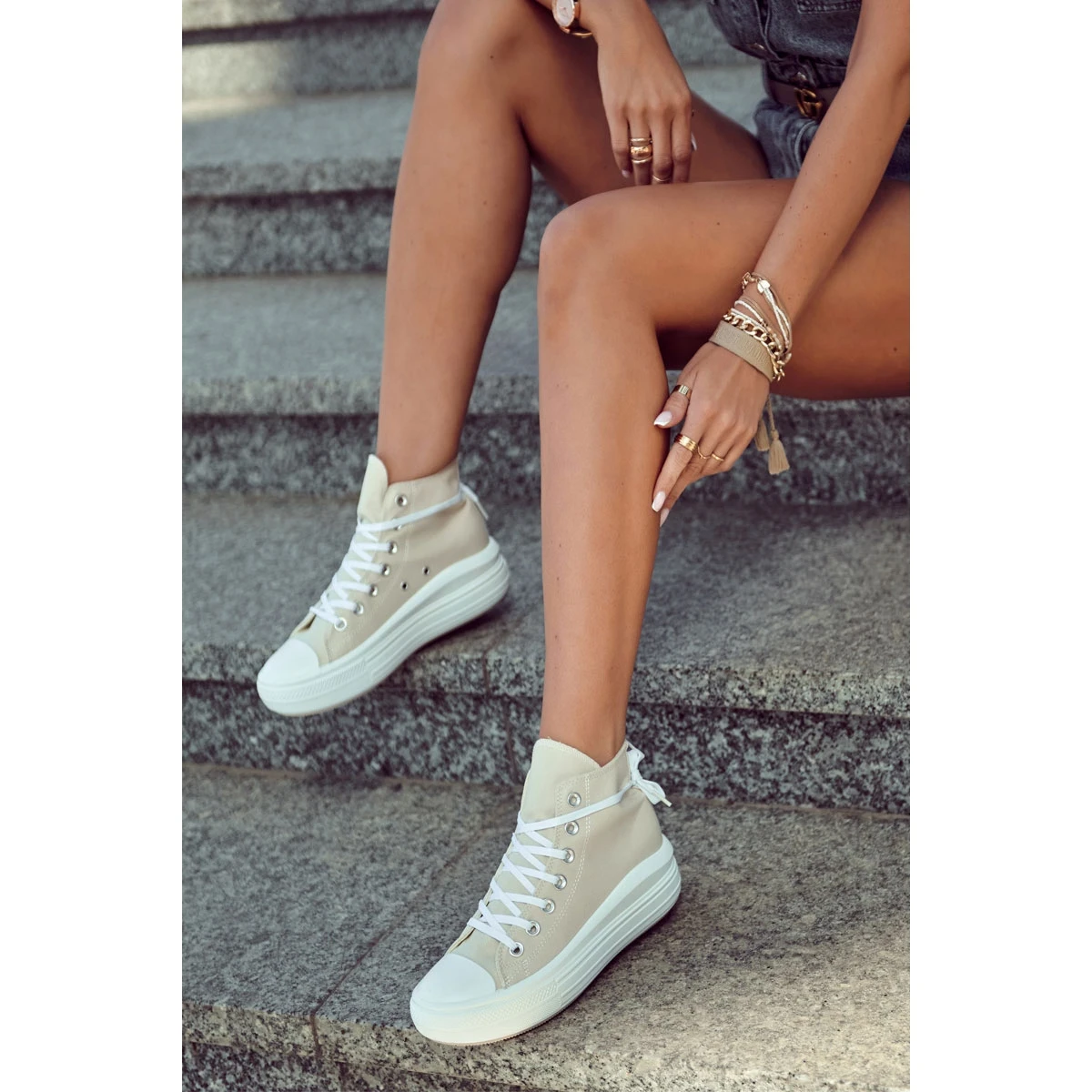 PJ1 Baskets Montantes Femme Beige Carlyn – Image 7