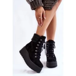 PL5 Bottes Compensées En Daim Pour Femme Noir Meniko Le Noir