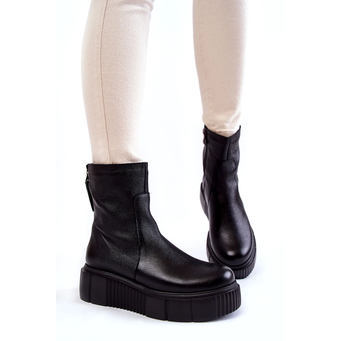 PL5 Bottes En Cuir Pour Femmes Sur La Plate-forme Noire Le Noir – Image 4