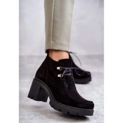 PL5 Bottines En Daim Pour Femmes Nouées Noires Marianne Le Noir