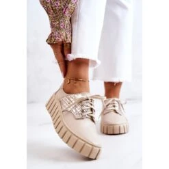 PL5 Chaussures En Cuir Sur Plateforme D'hypnose Beige