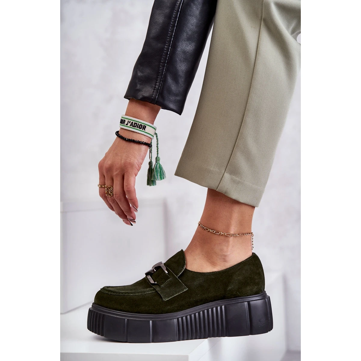PL5 Chaussures En Daim à La Mode Sur La Plateforme Khaki Marsol Vert – Image 6