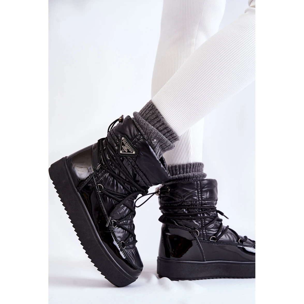 PM1 Bottes De Neige à Lacets à La Mode Pour Femmes En Noir Carrios Le Noir – Image 7