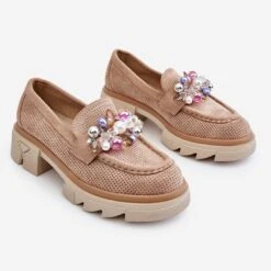 PM1 Mocassins Richelieu Femme Avec Décorations Beige Issac