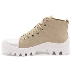 Polbut Boots Cuir Femme D1 Beige Nubuck Avec Blanc