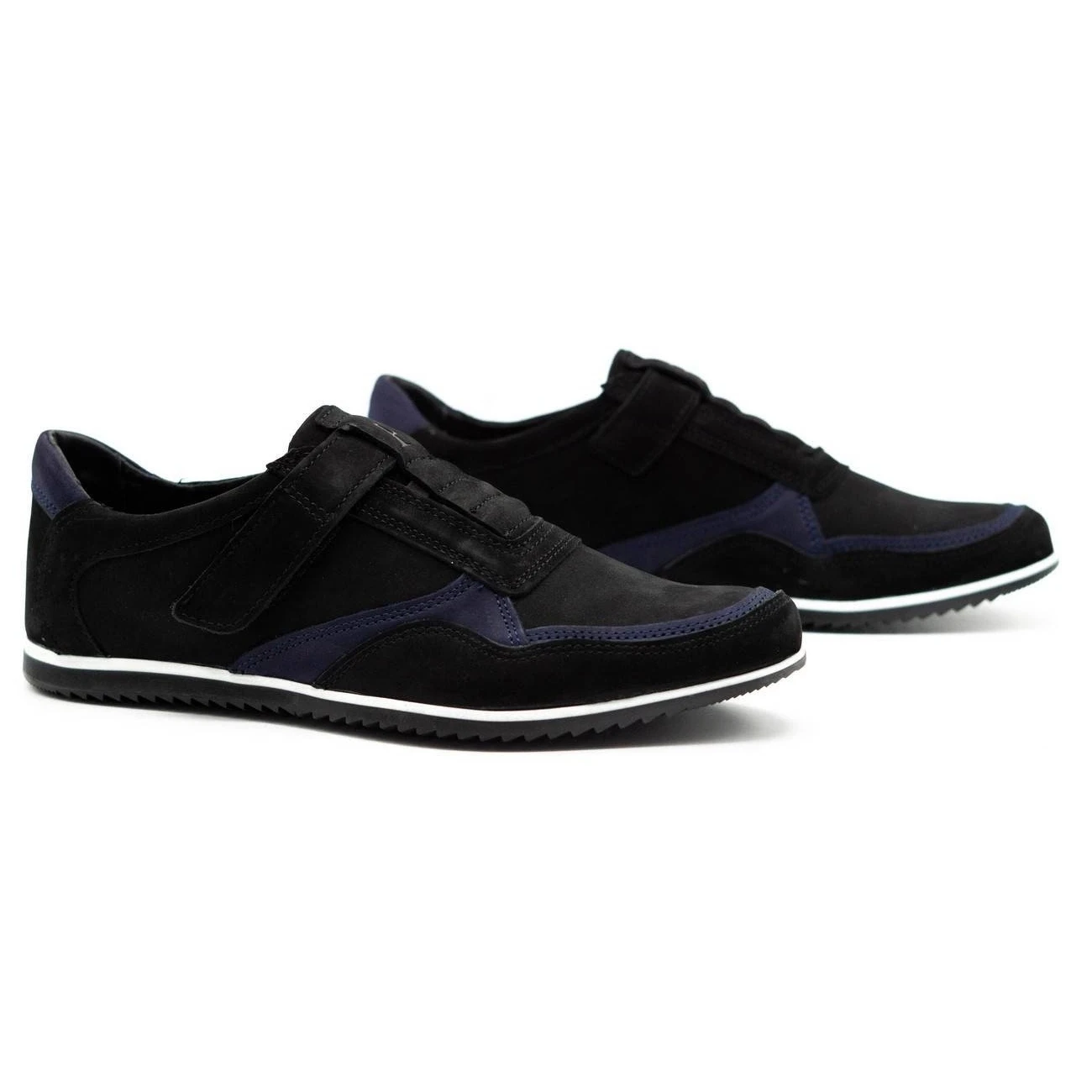 Polbut Chaussures Décontractées En Cuir Pour Hommes 2102/2 Noir Avec Bleu Marine Le Noir – Image 2