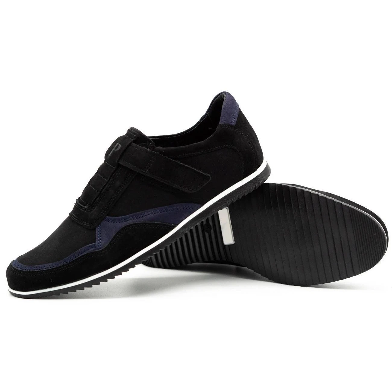 Polbut Chaussures Décontractées En Cuir Pour Hommes 2102/2 Noir Avec Bleu Marine Le Noir – Image 3