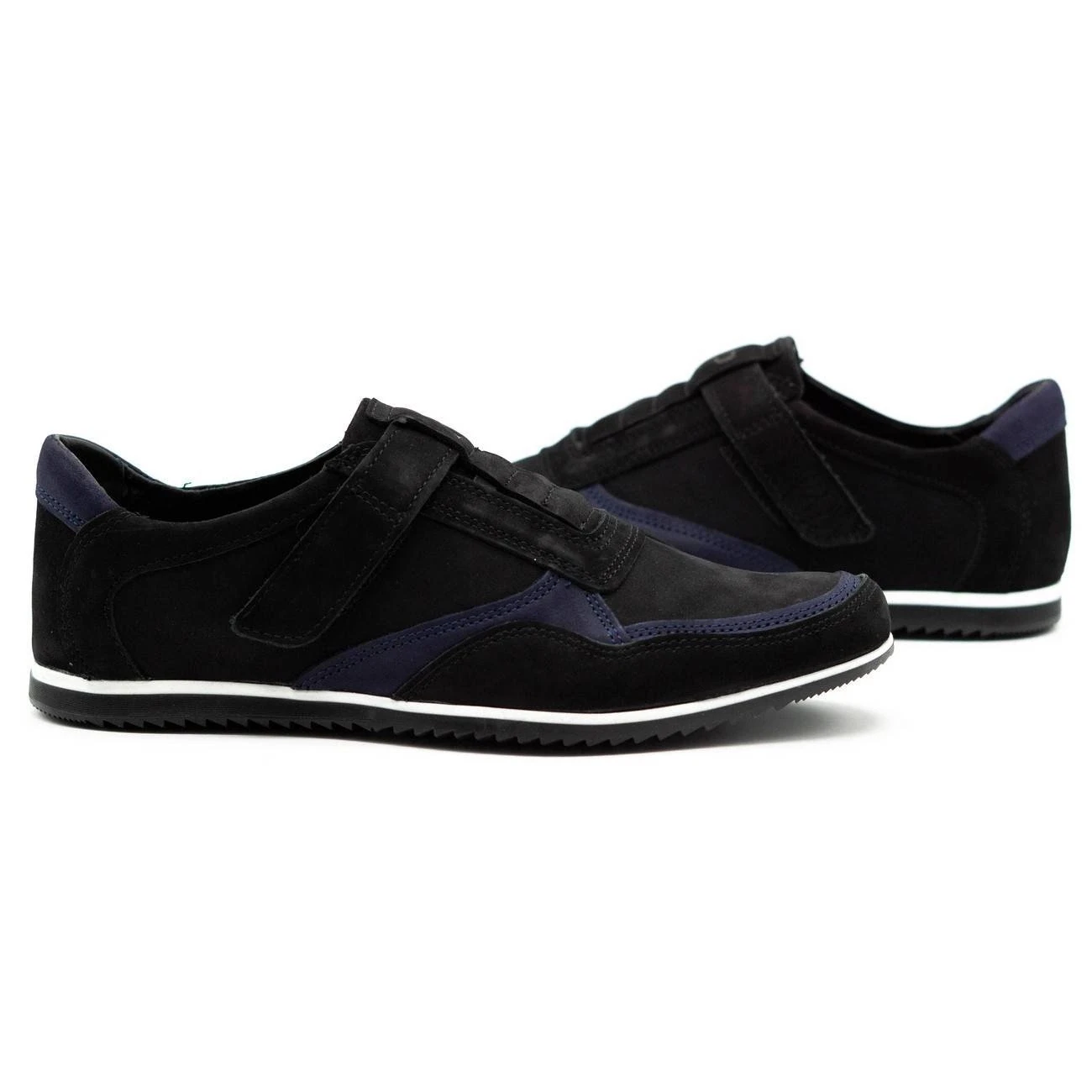 Polbut Chaussures Décontractées En Cuir Pour Hommes 2102/2 Noir Avec Bleu Marine Le Noir – Image 5