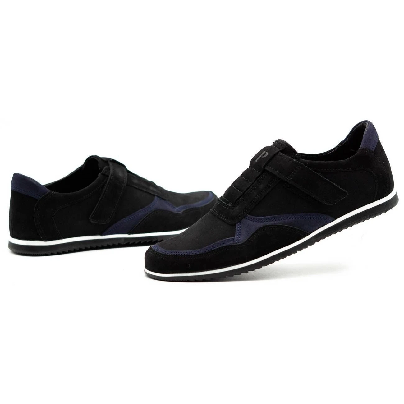 Polbut Chaussures Décontractées En Cuir Pour Hommes 2102/2 Noir Avec Bleu Marine Le Noir – Image 6