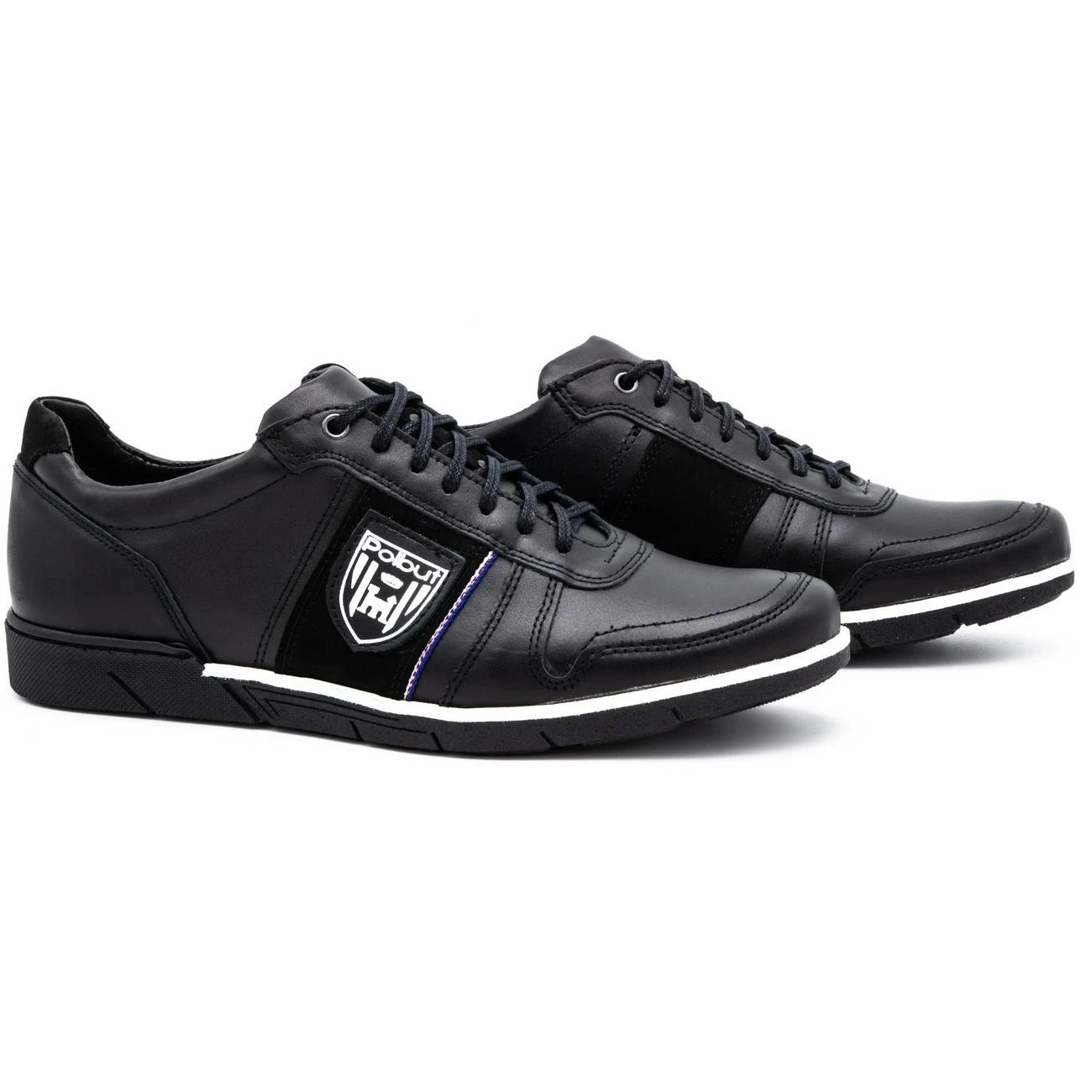 Polbut Chaussures Décontractées En Cuir Pour Hommes 2113 Grain Noir Le Noir – Image 3