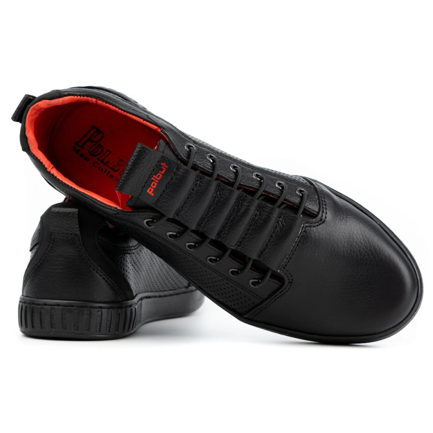 Polbut Chaussures Décontractées En Cuir Pour Hommes 2121P/2 Noir Le Noir – Image 6