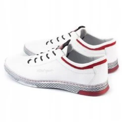 Polbut Chaussures Décontractées En Cuir Pour Hommes K23 Blanc Avec Rouge Blanche