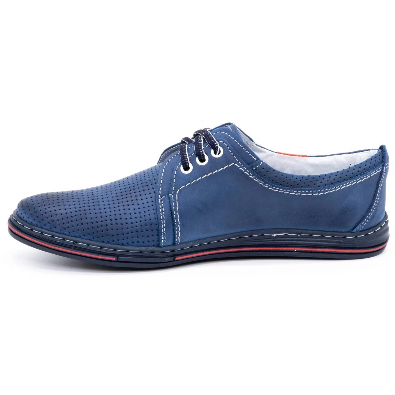 Polbut Chaussures En Cuir Pour Homme 343, Perforation Bleu Marine Rouge