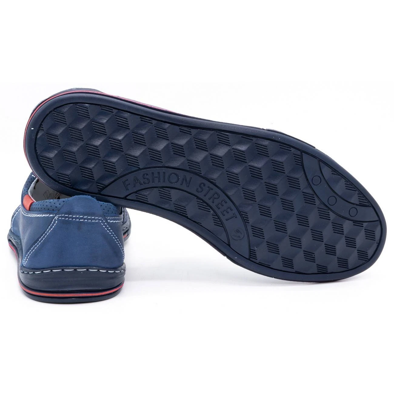 Polbut Chaussures En Cuir Pour Homme 343, Perforation Bleu Marine Rouge – Image 4