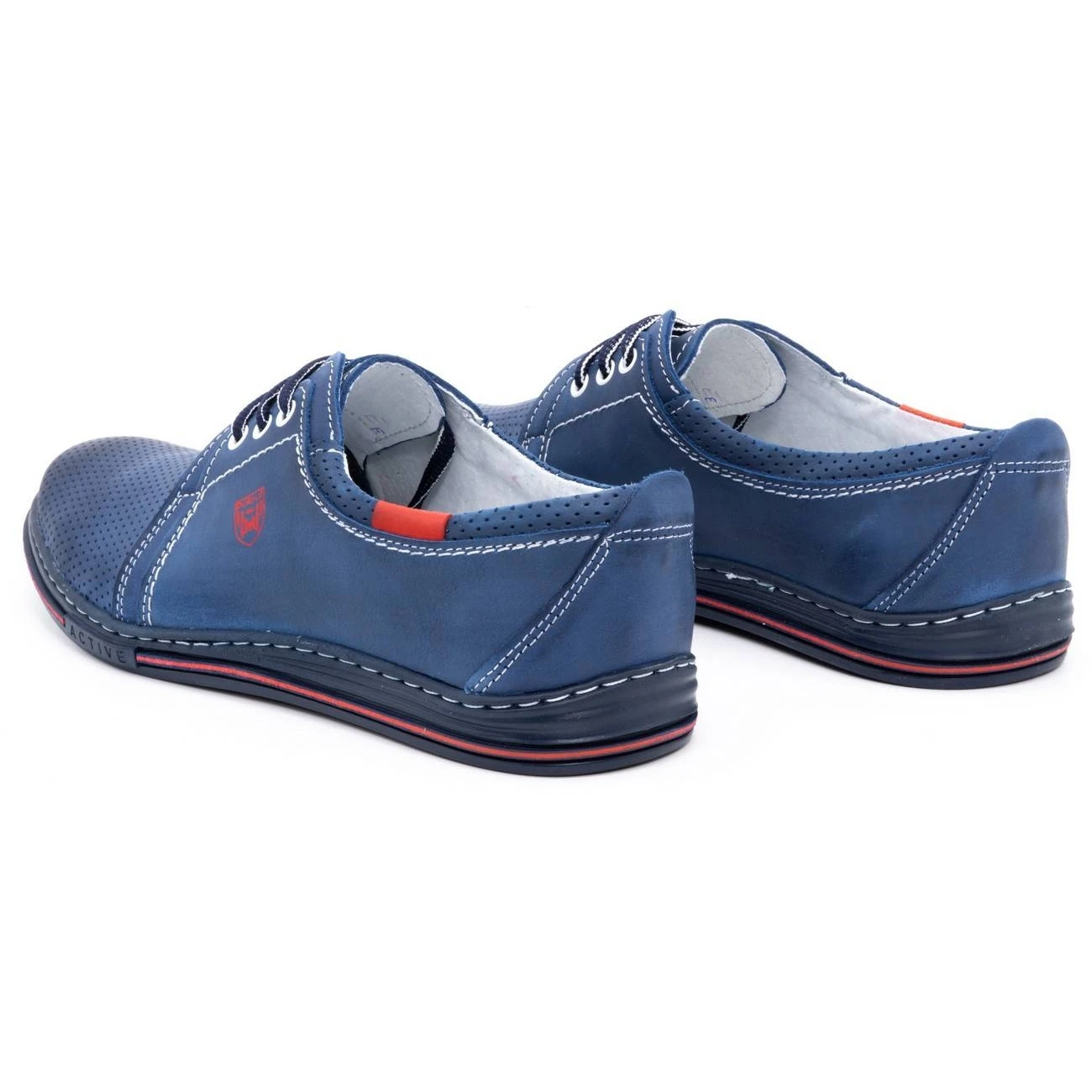 Polbut Chaussures En Cuir Pour Homme 343, Perforation Bleu Marine Rouge – Image 6