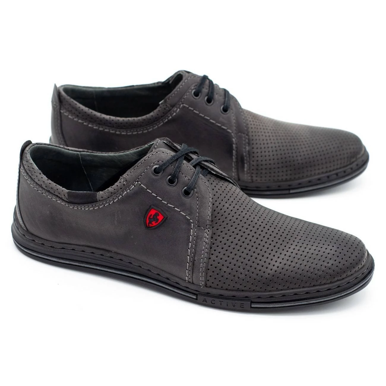 Polbut Chaussures En Cuir Pour Hommes 343, Perforation Grise – Image 2
