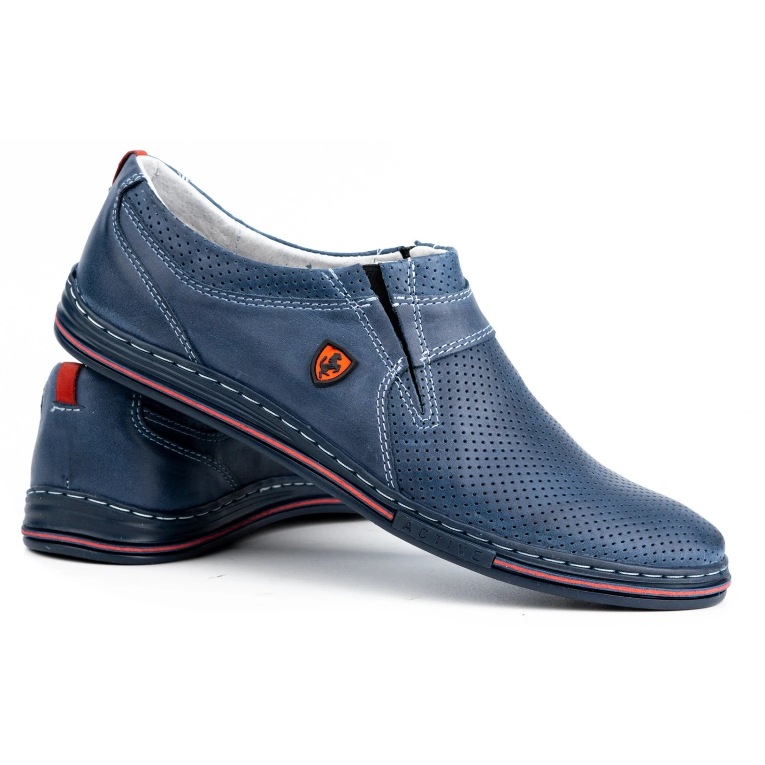 Polbut Chaussures En Cuir Pour Hommes 362 Avec Perforation Bleu Marine – Image 7