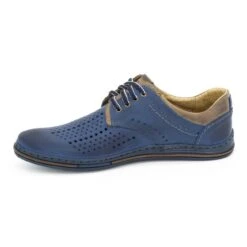 Polbut Chaussures En Cuir Pour Hommes 402 été Bleu Marine Avec Marron Brun