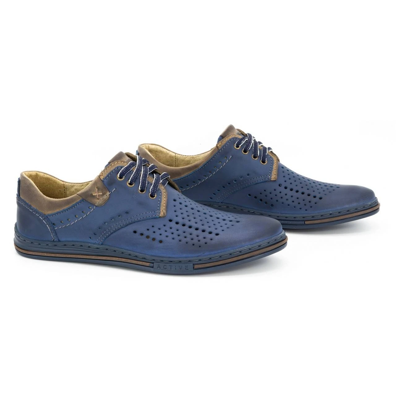 Polbut Chaussures En Cuir Pour Hommes 402 été Bleu Marine Avec Marron Brun – Image 2