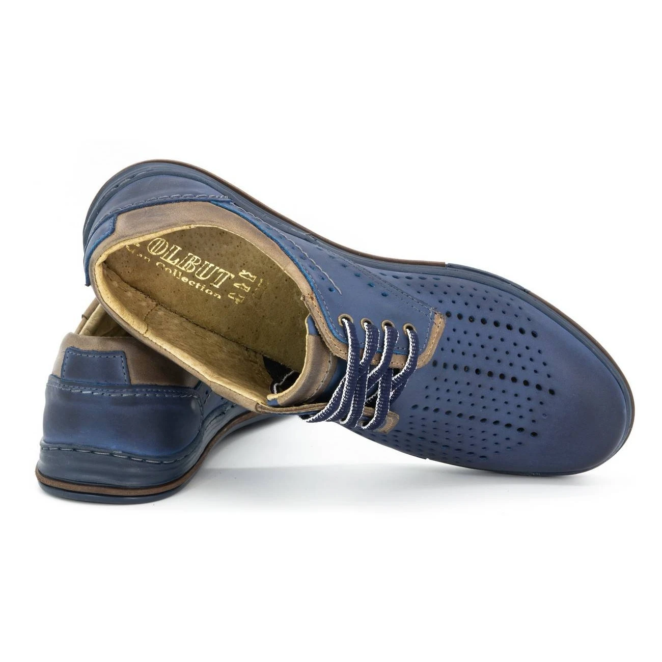 Polbut Chaussures En Cuir Pour Hommes 402 été Bleu Marine Avec Marron Brun – Image 3