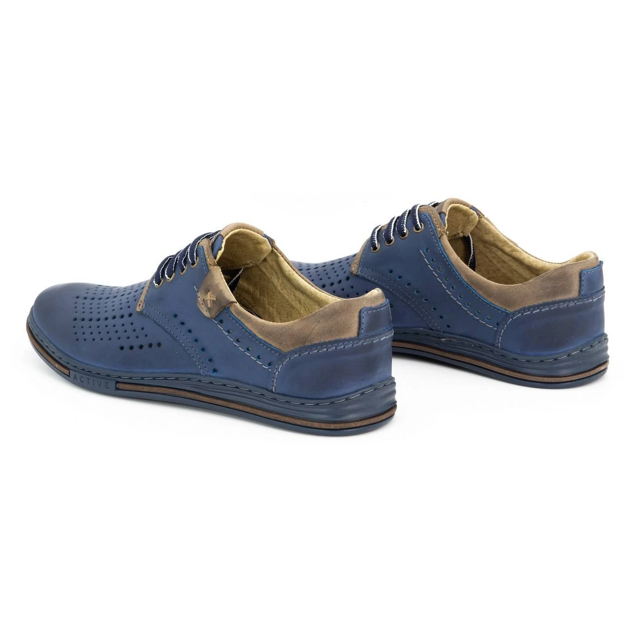 Polbut Chaussures En Cuir Pour Hommes 402 été Bleu Marine Avec Marron Brun – Image 4