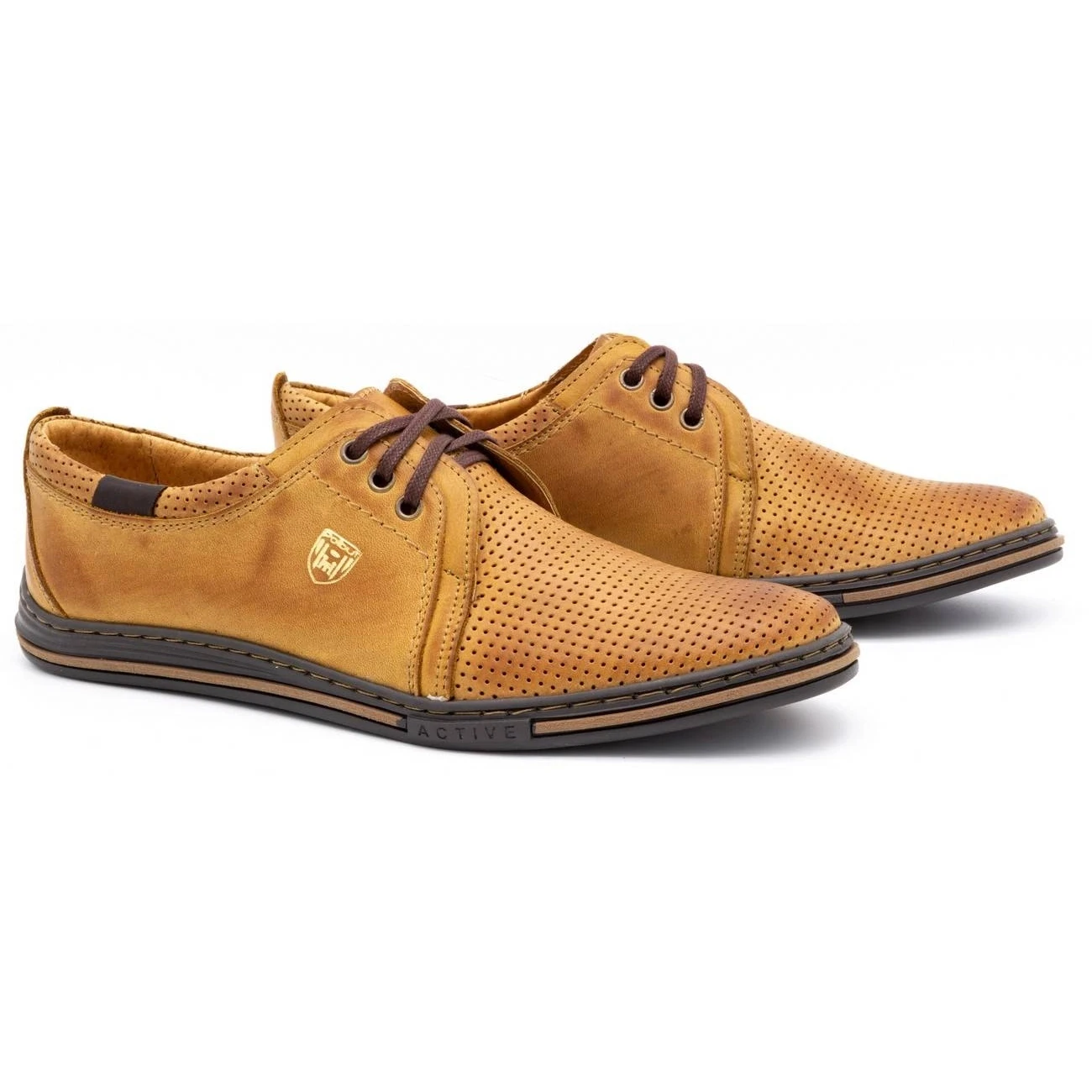 Polbut Chaussures Pour Hommes En Cuir 343 Perforation Rouge Multicolore Orange – Image 2