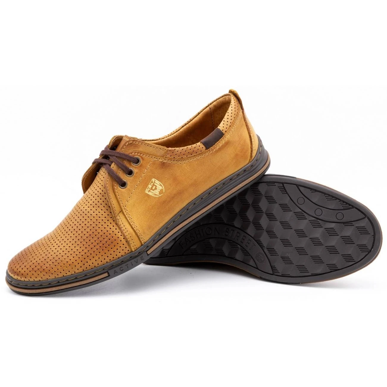 Polbut Chaussures Pour Hommes En Cuir 343 Perforation Rouge Multicolore Orange – Image 3