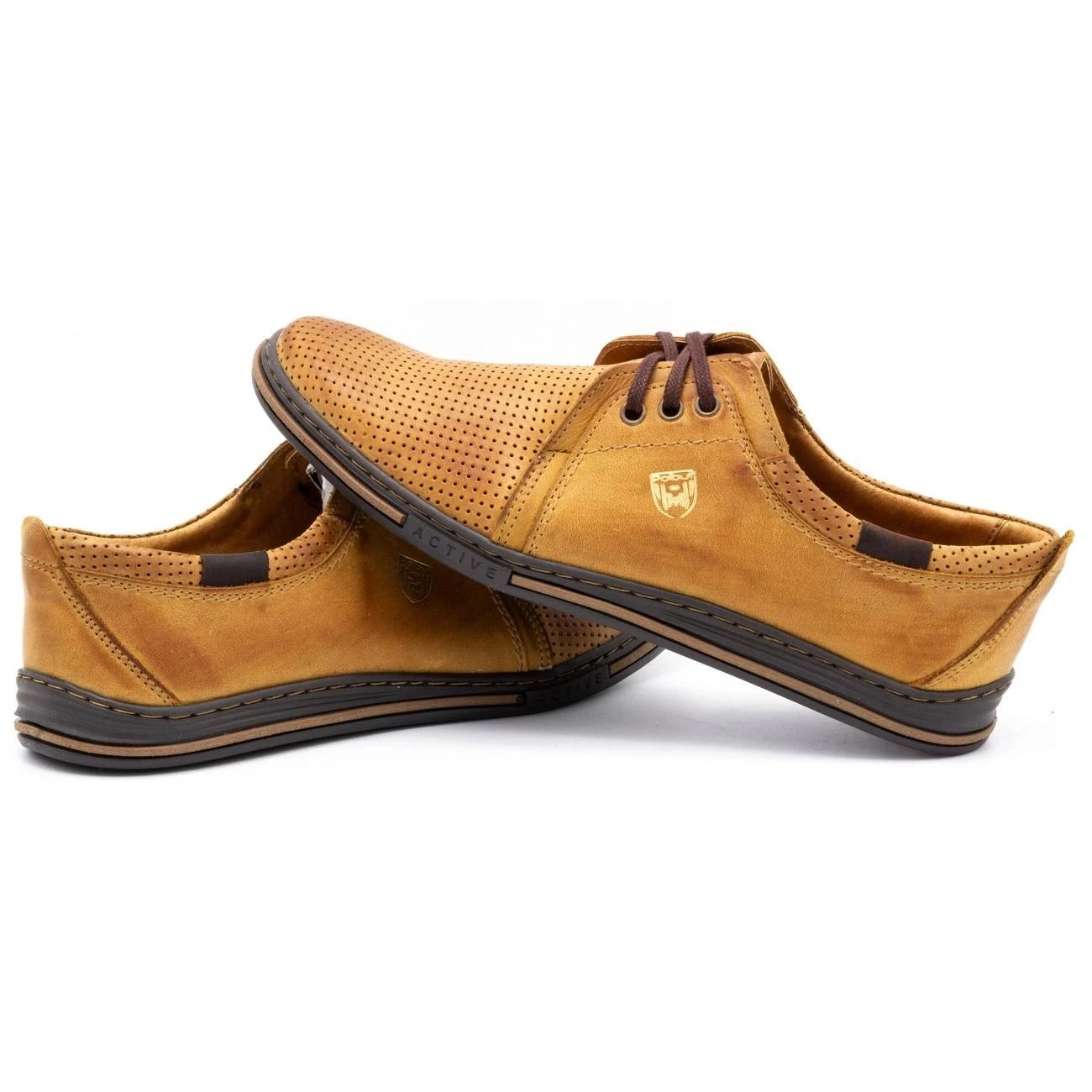 Polbut Chaussures Pour Hommes En Cuir 343 Perforation Rouge Multicolore Orange – Image 5