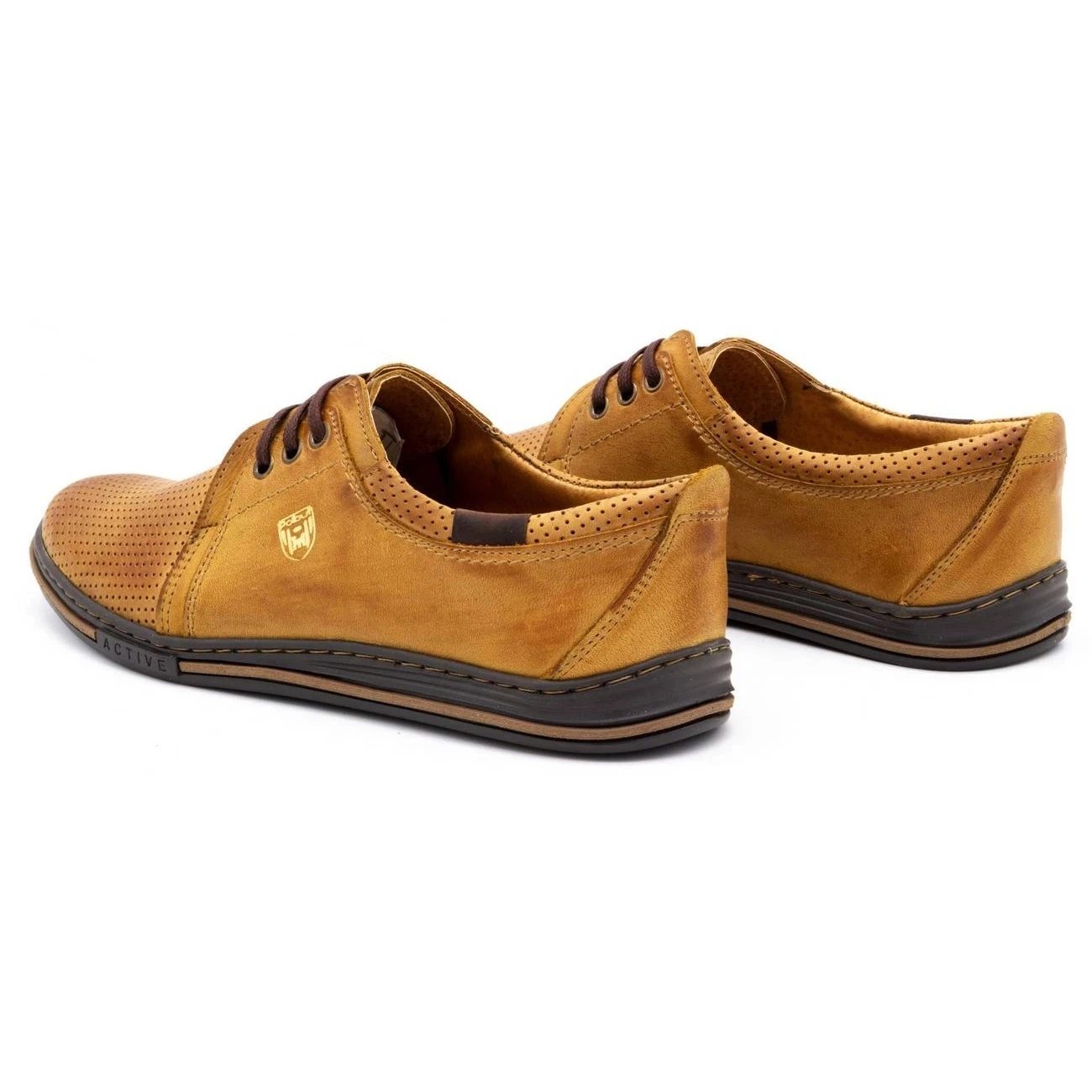 Polbut Chaussures Pour Hommes En Cuir 343 Perforation Rouge Multicolore Orange – Image 6