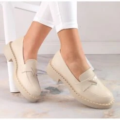 Potocki SZ12002 Mocassins à Talons Hauts Et Plateforme Beige