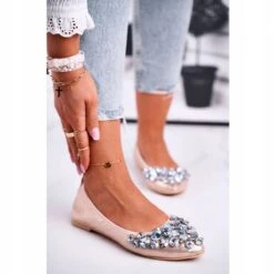 PS1 Ballerines Femme Avec Pierres De Cristal Doré D'or