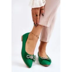 PS1 Ballerines Pointues Femme Avec Nœud Décoratif Vert Lumineux