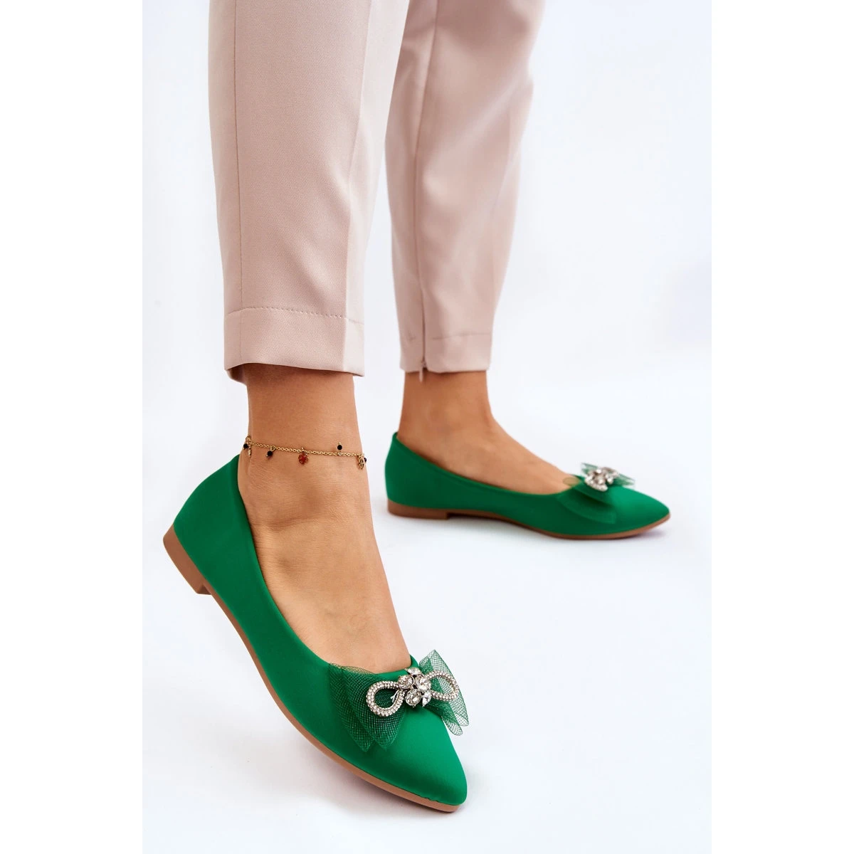 PS1 Ballerines Pointues Femme Avec Nœud Décoratif Vert Lumineux – Image 2