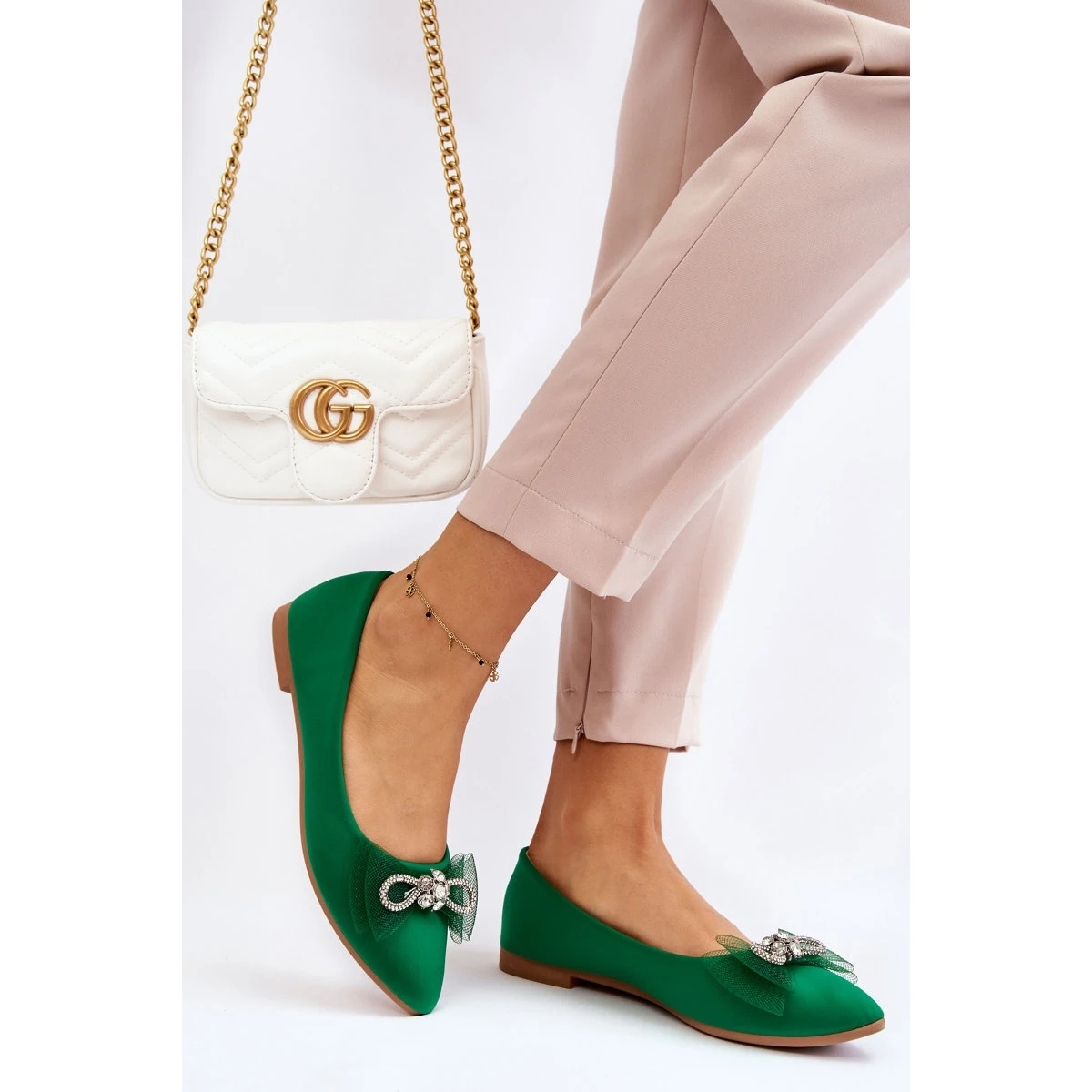 PS1 Ballerines Pointues Femme Avec Nœud Décoratif Vert Lumineux – Image 4