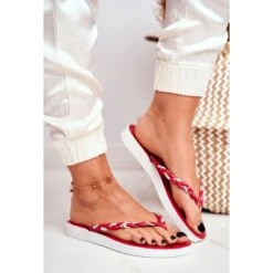 PS1 Chaussons Femme Tongs Ceinture Tressée Rouge Peggie