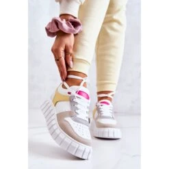 PS1 Chaussures De Sport En Cuir Pour Femmes En Blanc Et Beige Florentine Blanche Jaune