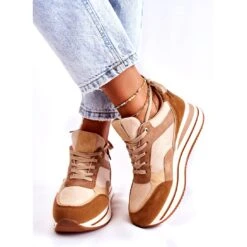 PS1 Chaussures Sport Daim Femme Marron-Beige Elisse