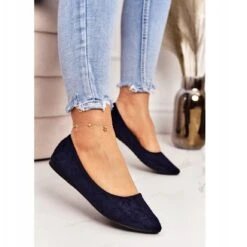 PS1 Délicate Ballerine En Daim Spitz Bleu Marine Dermeno