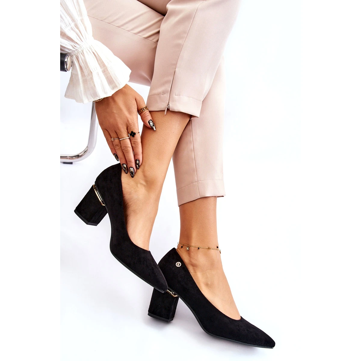 PS1 Escarpins à Talons Hauts En Daim Classiques Avec Embellissement Derren Noir Le Noir – Image 4