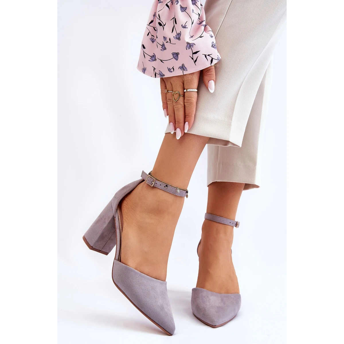 PS1 Escarpins Talon Daim Gris Lexie