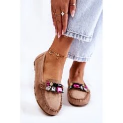 PS1 Mocassins En Daim Pour Femmes Avec Décorations Janetta Beige