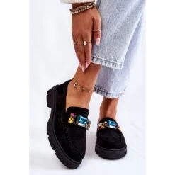 PS1 Mocassins Femme En Daim Avec Décoration Noir Karlott Le Noir