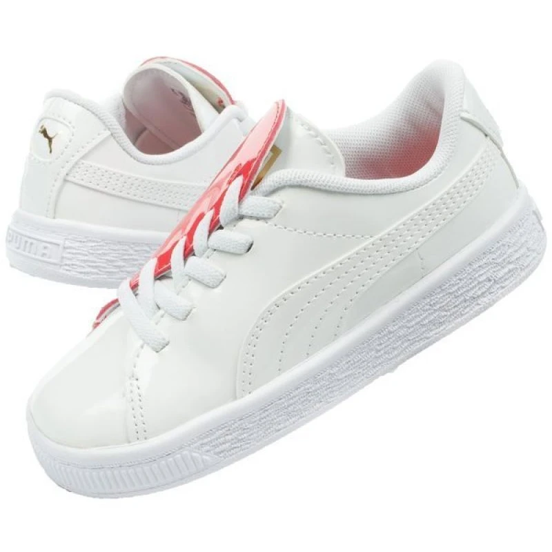 Puma Basket Crush Patent Bébé Jr 369675 01 Blanche Bleu