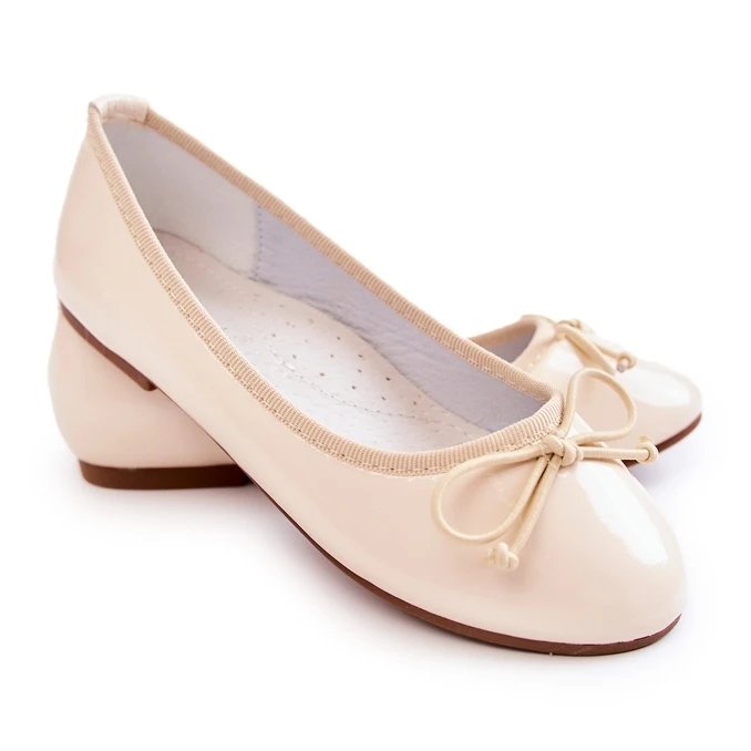 S.Barski Ballerines Enfant Laquées à Nœud Beige Cassie – Image 4