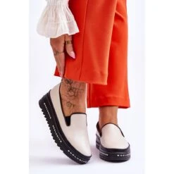 S.Barski Baskets à Enfiler à Plateforme En Cuir Beige Madeline