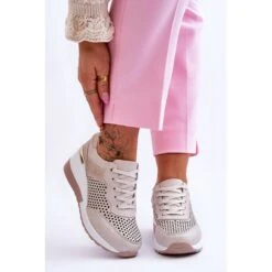 S.Barski Baskets Femme Cuir Ajouré Beige Clair Virginia