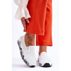 S.Barski Baskets Slip-On Ajourées En Cuir Blanc Gedra Blanche