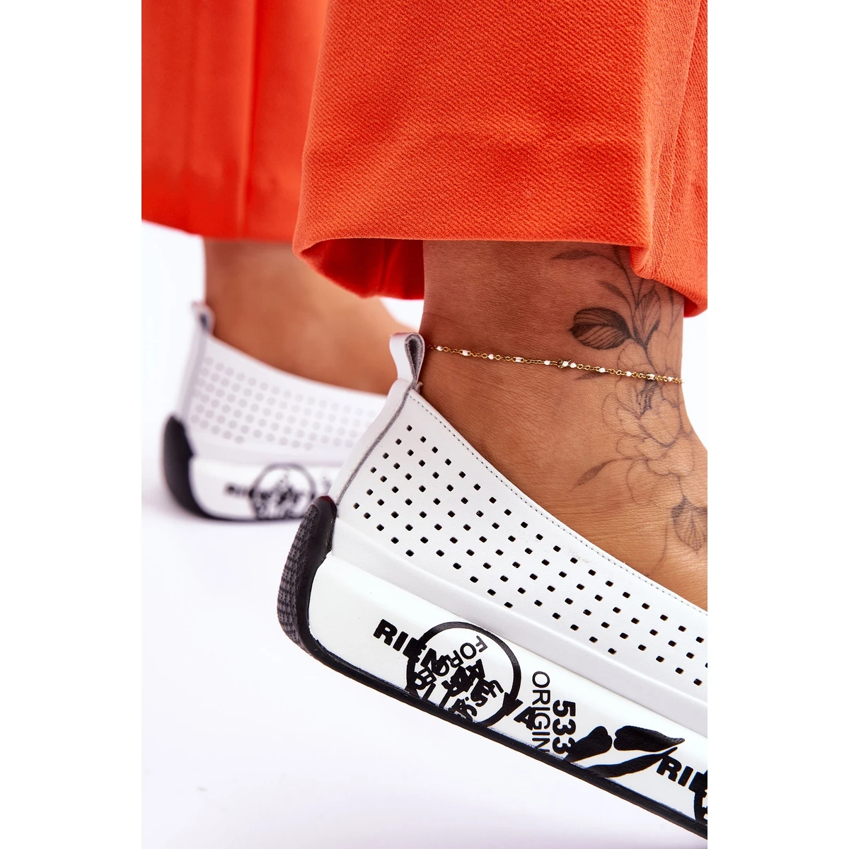 S.Barski Baskets Slip-On Ajourées En Cuir Blanc Gedra Blanche – Image 7