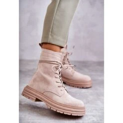 S.Barski Bottes En Daim Pour Femmes Attachées Beige Afra