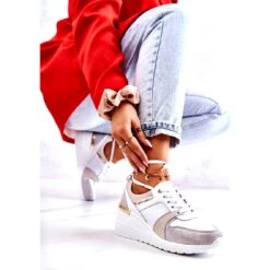 S.Barski Chaussures De Sport En Cuir Sur Un Coin Blanc Et Gris Rayana Blanche